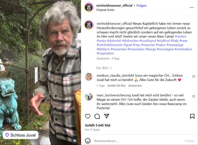 Reinhold Messner zieht vom Schloss Juval ins Pustertal nach Sexten. reinhold messner zieht
