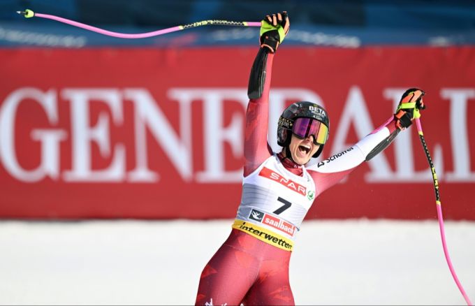 Der WM-Titel im Super-G war für Stephanie Venier eine Überraschung. Stephanie Venier Ski-WM Super-G