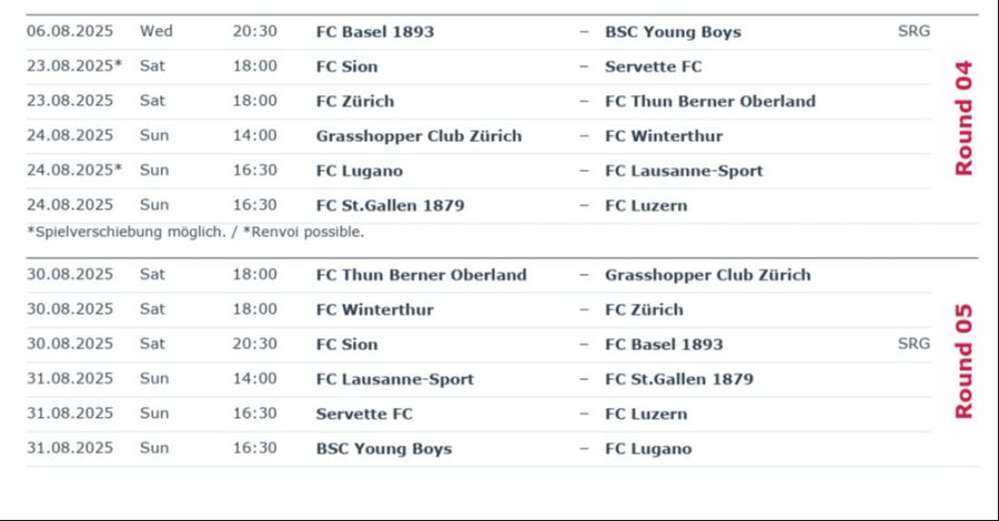 ... das Spiel zwischen dem FCB und YB wird wegen der Europacup-Quali vorgezogen.