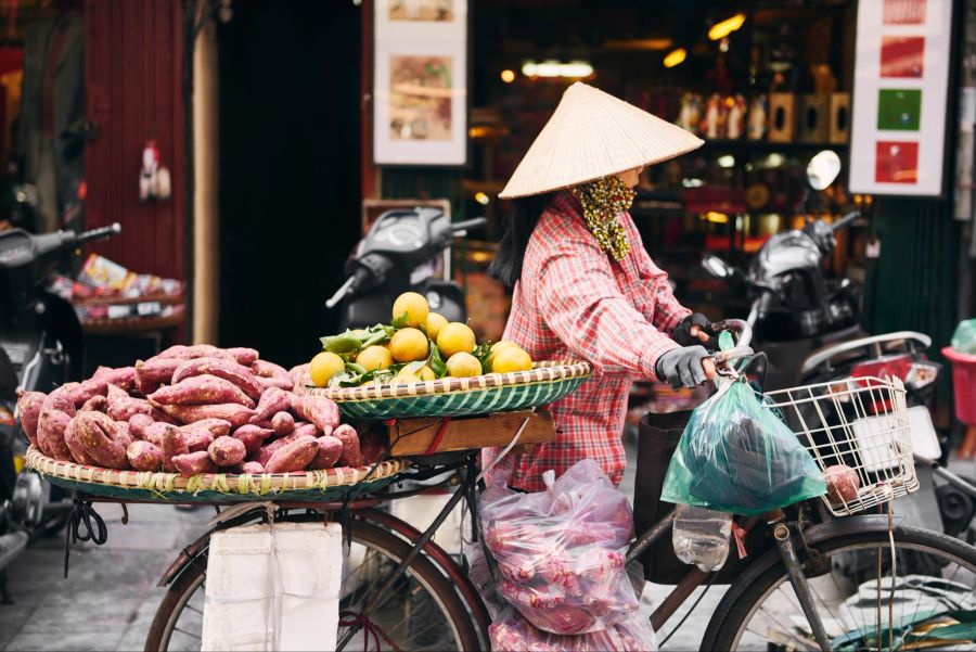 Vietnam, Frau mit Fahrrad