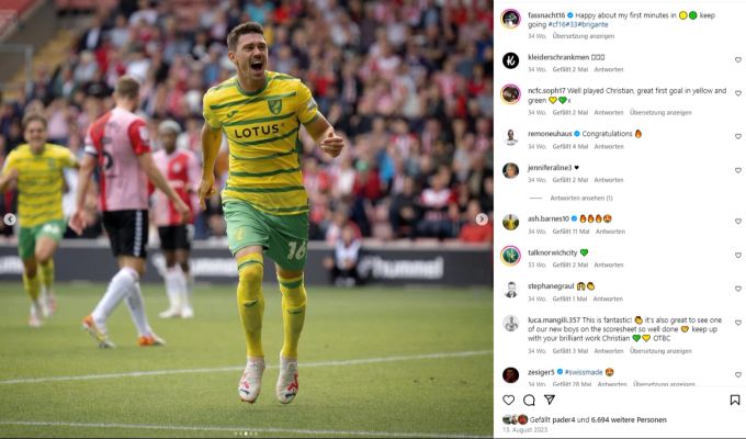 Christian Fassnacht spielt seit seinem Abgang von YB bei Norwich City. yb