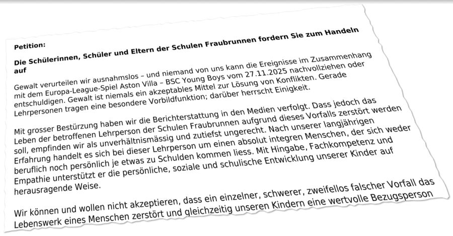 Petition Lehrer England Fraubrunnen