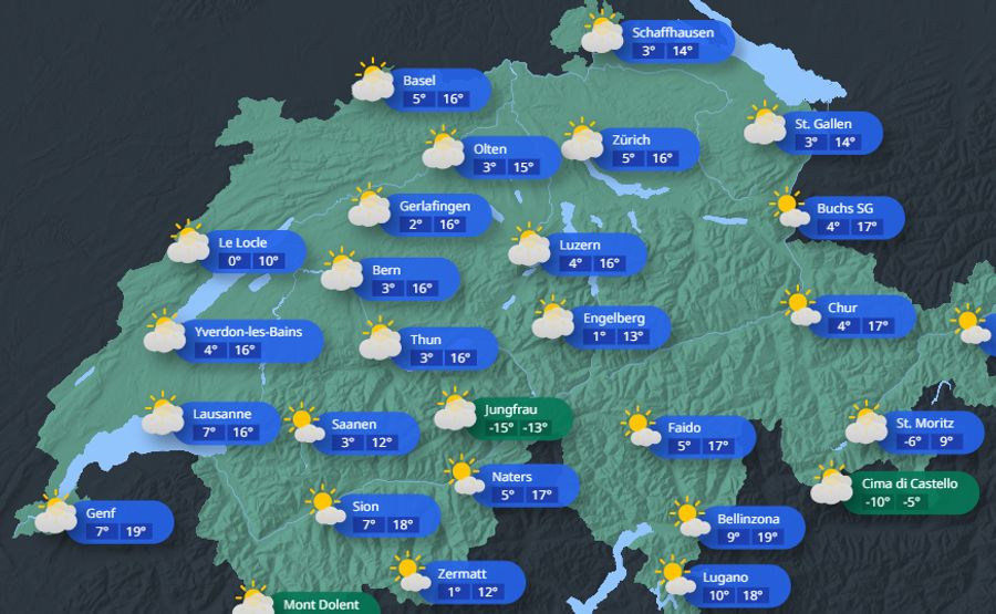 Am Mittwoch sind die Minimaltemperaturen in grossen Teilen der Schweiz relativ niedrig.