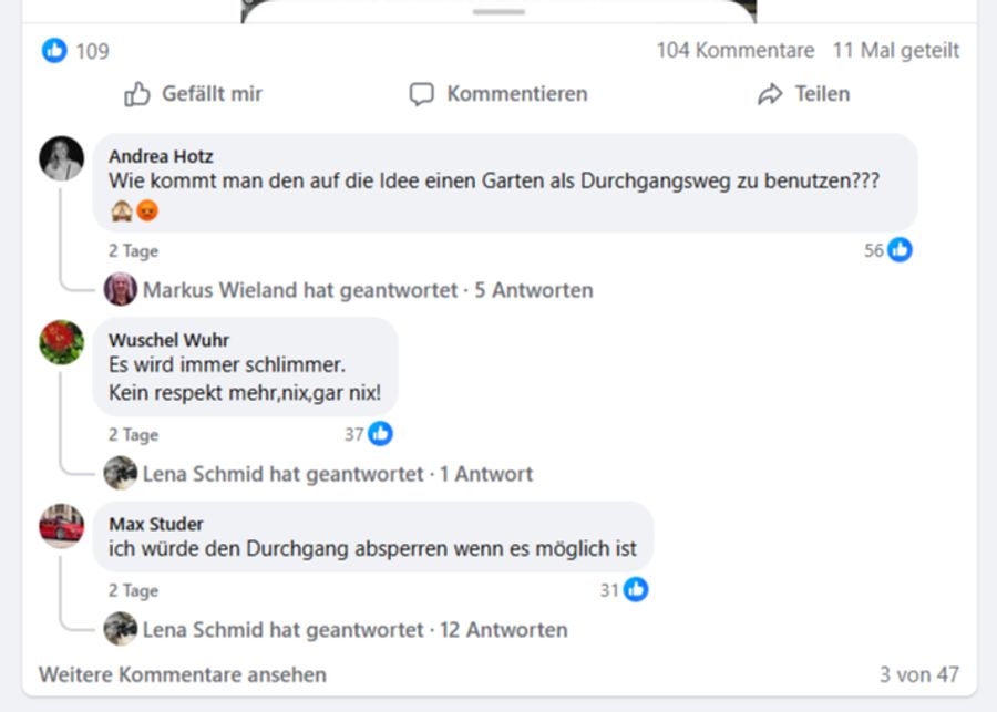 In den Kommentaren teilt man die Wut der Thurgauerin.