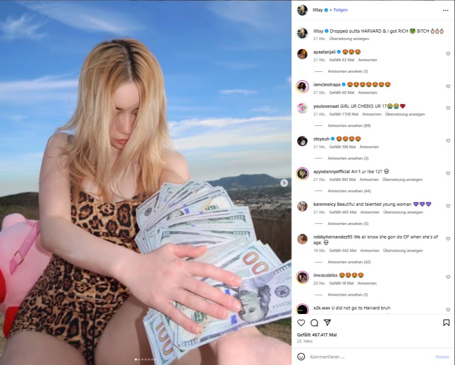Auf Instagram präsentiert sie gerne ihren Reichtum.