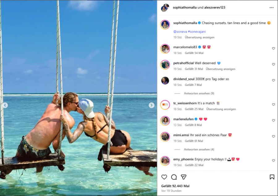 Die beiden Turteltauben teilen auf Instagram private Einblicke aus dem Ferienparadies.