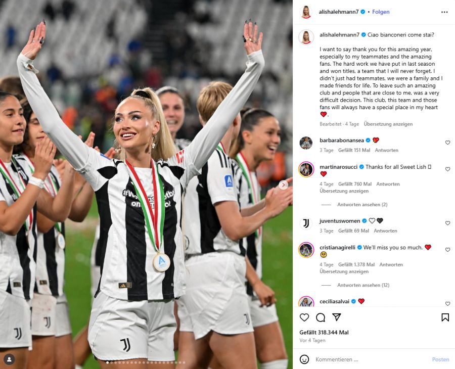 Alisha Lehmann wechselte von Juventus zu Como.