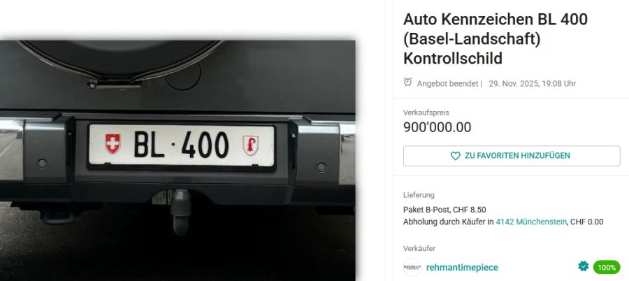 900'000 Franken Kontrollschild verkauft
