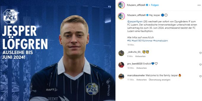 Jesper Löfgren verstärkt die Defensive beim FC Luzern. FC Luzern