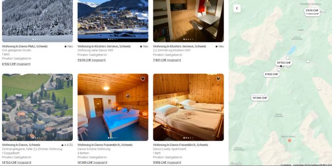 Auf Airbnb werden Wohnungen während dem WEF zu absoluten Wucherpreisen angeboten. Für den 15. bis 19. Januar reichen die Preise von knapp 3700 Franken bis hin zu 20'000 Franken WEF