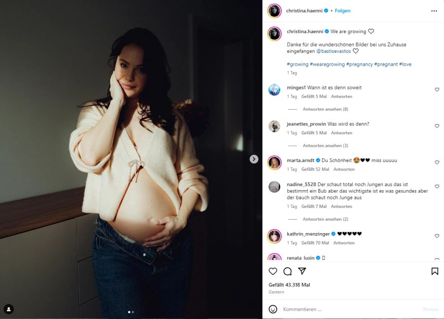 Christina Hänni teilt auf Instagram neue Babybauch-Schnappschüsse ...