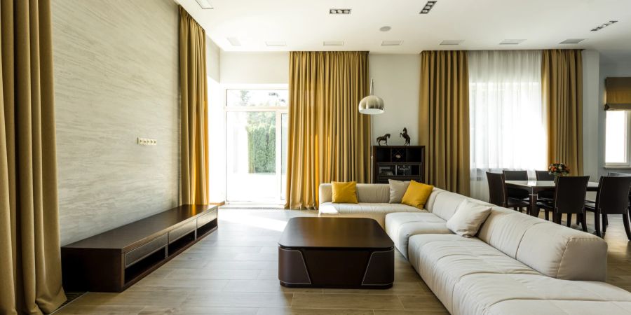 Luxus, Wohnzimmer, Sofa, Vorhänge, Villa