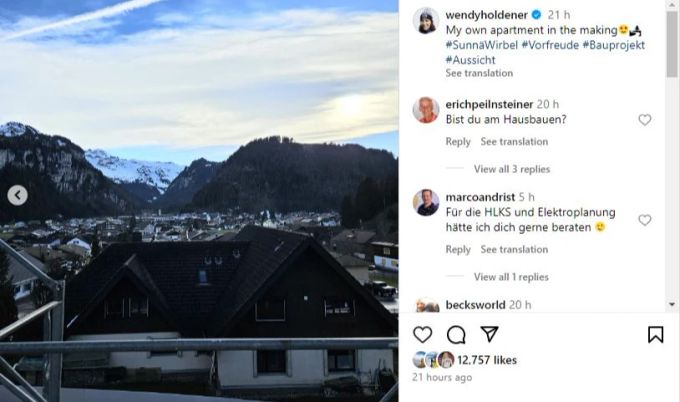 Wendy Holdener zeigt die Aussicht aus ihrer zukünftigen Wohnung. Wendy Holdener Instagram Wohnung