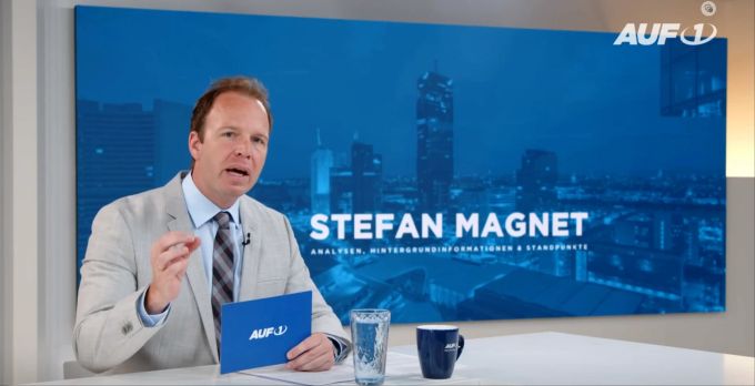 Chefredaktor Stefan Magnet spricht bei «Auf1» in der Sendung «Sprechverbot! System will Kritik am Great Reset verbieten!». Auf1 Stefan Magnet