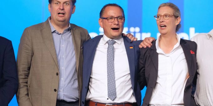 Maximilian Krah, Tino Chrupalla und Alice Weidel von der AfD. (Archivbild) Maximilian Krah, Tino Chrupalla und Alice Weidel von der AfD.