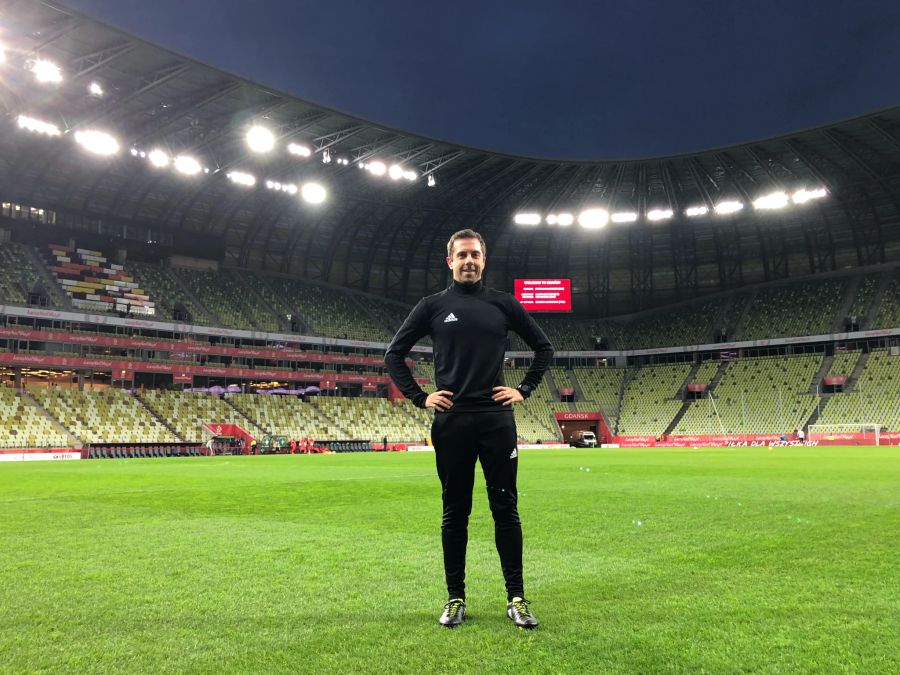 Jan Köbeli beim Länderspiel Polen gegen Tschechien vom 15. November 2018. Das Bild wurde beim vorabendlichen Training im Stadion in Danzig aufgenommen.