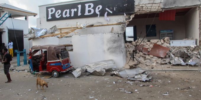 Das Peal Beach Hotel in Mogadischu nach dem Terroranschlag. mogadischu