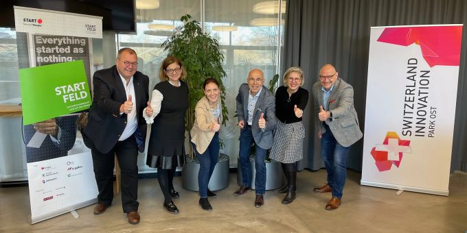 Kooperation Startnetzwerk Thurgau und Startfeld: Thomas Maron, Cornelia Gut-Villa, Janine Brühwiler, Peter Frischknecht, Gabi Badertscher, Hans Ebinger (v.l.n.r.)
