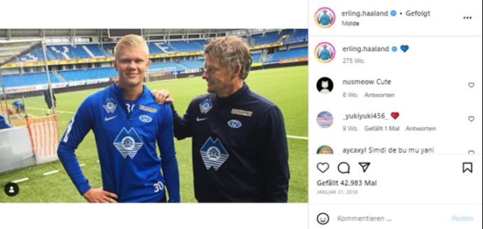 In Molde war Ole Gunnar Solskjaer Trainer von Erling Haaland. Erling Haaland
