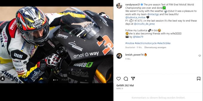 Randy Krummenacher startet in dieser Saison in der MotoE. Randy Krummenacher