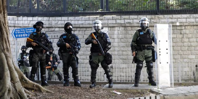 Polizisten in Hongkong. Hong Kong Protests