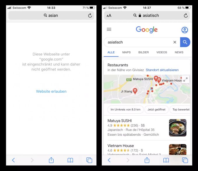 Apples inkonsequenter Jugendschutz unter iOS: «asian» wird blockiert, «asiatisch» ist aber okay. Apple asian teen jugendschutz