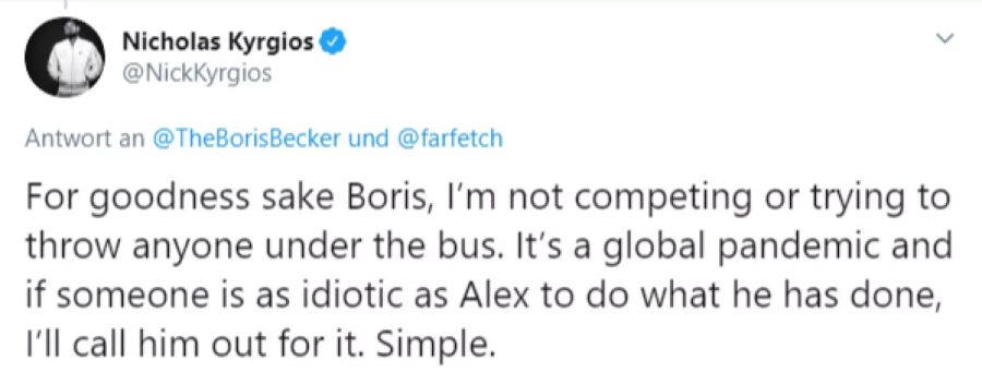 Kyrgios' Antwort auf den Becker-Tweet lässt nicht lange auf sich warten.