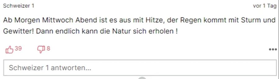 «Schweizer 1» freute sich bereits im Vorfeld auf den Regen.