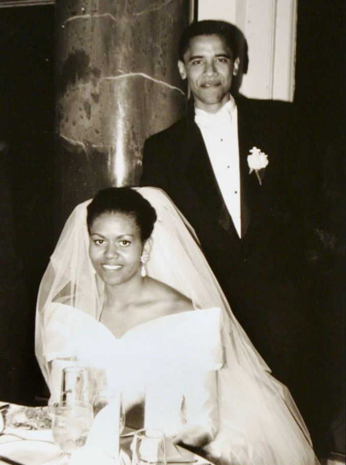 Michelle und Barack Obama bei ihrer Heirat. Barack Obama Michelle Obama