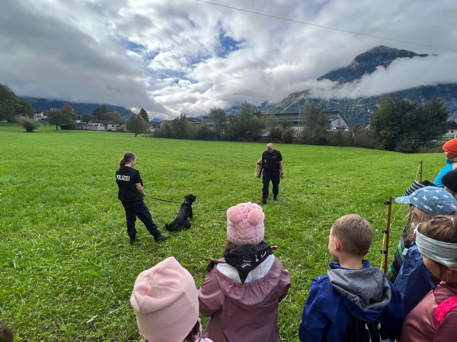 Die Polizisten demonstrierten eine Personenanhaltung