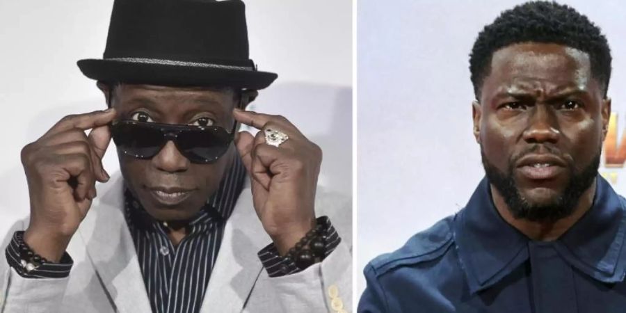 Wesley Snipes (l) und Kevin Hart treten gemeinsam vor die Kamera. Foto: Richard Shotwell/Invision/AP/Annette Riedl/dpa