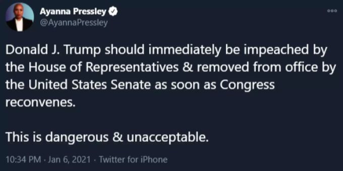 Ayanna Pressley fordert, dass Trump «impeached» wird. Donald Trump