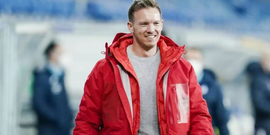 Muss gegen Köln auf einige Stammkräfte verzichten: Leipzig-Coach Julian Nagelsmann. Foto: Uwe Anspach/dpa