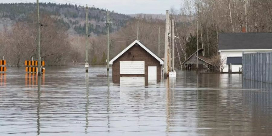 Eine Strasse in Nauwigewauk ist durch die Wassermassen des über die Ufer getretenen St. John River überflutet. Foto: Stephen Macgillivray/The Canadian Press/AP