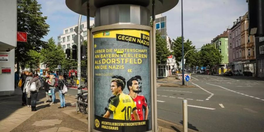 Unbekannte haben in Werbevitrinen unerlaubt Plakate teils drastischen Bekenntnissen gegen Nazis platziert. Foto: Stephan Schütze