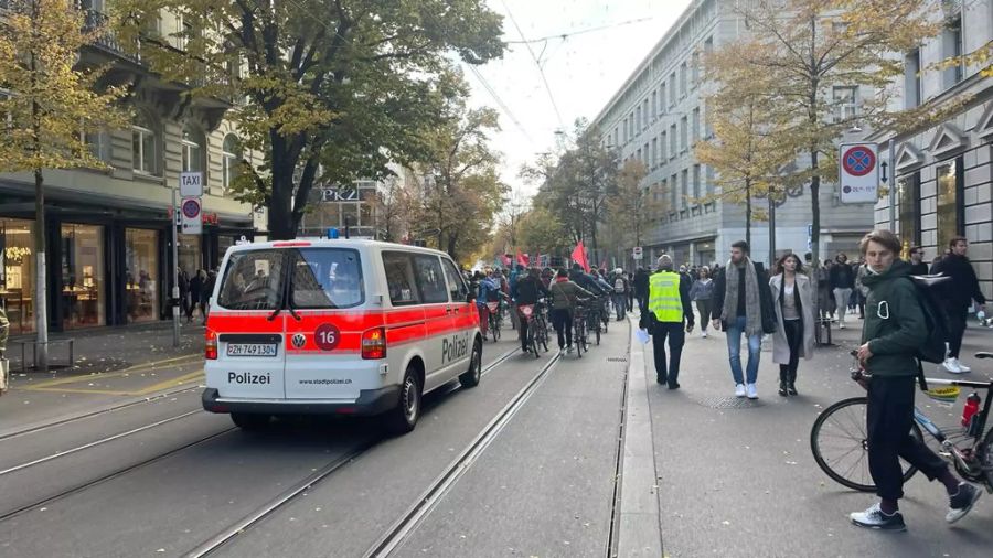 Die Demo läuft friedlich ab. Die Polizei ist präsent, muss aber nicht eingreifen.