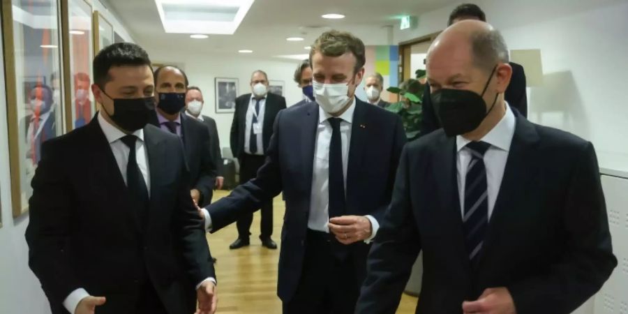 Wolodymyr Selenskyj, Emmanuel Macron, Olaf Scholz