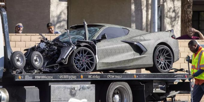 Das Auto von Henry Ruggs am Dienstagmorgen nach dem Unfall. Henry Ruggs