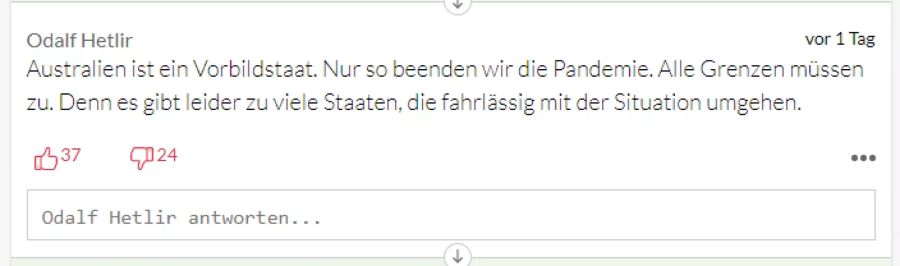 Dieser User findet den australischen Kurs zur Bekämpfung der Pandemie gut.