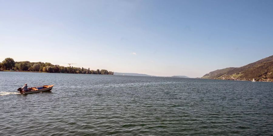 Der Bielersee mit dem Motorschiff Stadt Biel.