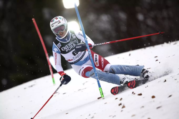 Michelle Gisin im Einsatz im Slalom von Zagreb. Michelle Gisin Slalom Zagreb