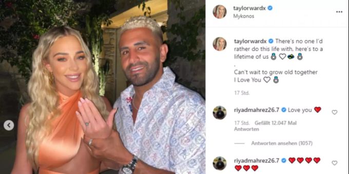 Taylor Ward zeigt ihren Klunker. Taylor Ward Riyad Mahrez