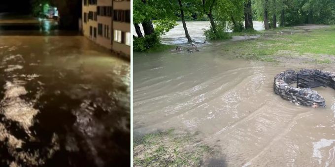 Pegelstand hoch - Feuerwehr fischt tonnenweise Schwemmholz aus der Aare