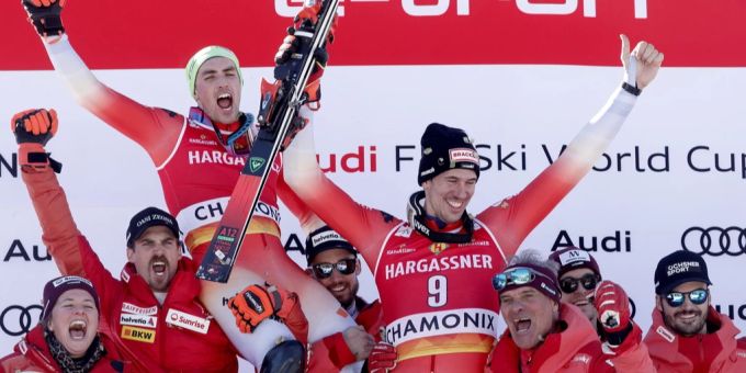 Daniel Yule und Ramon Zenhäusern gehören zu den Medaillenkandidaten an der WM. Genauso aber auch Loic Meillard (ganz rechts). Yule, Zenhäusern, Meillard