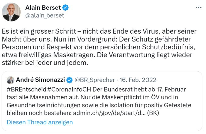 Gesundheitsminister Alain Berset verkündete am 16. Februar 2022 einen «Grossen Schritt» im Kampf gegen das Coronavirus. Alain Berset Freedom Day