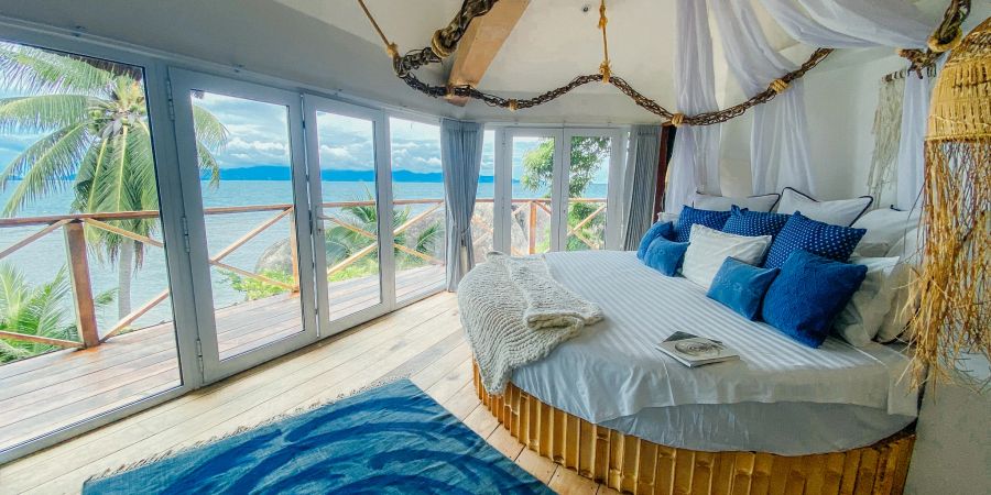 Ausblick aus der Beach Villa, ein Stückchen Himmel auf Erden und von Guillaume selbst designt.