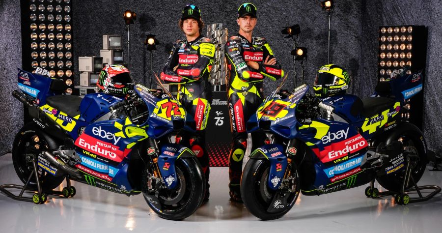 Die VR46-Ducati-Bikes kommen im «Sole E Luna»-Look von Valentino Rossi daher.