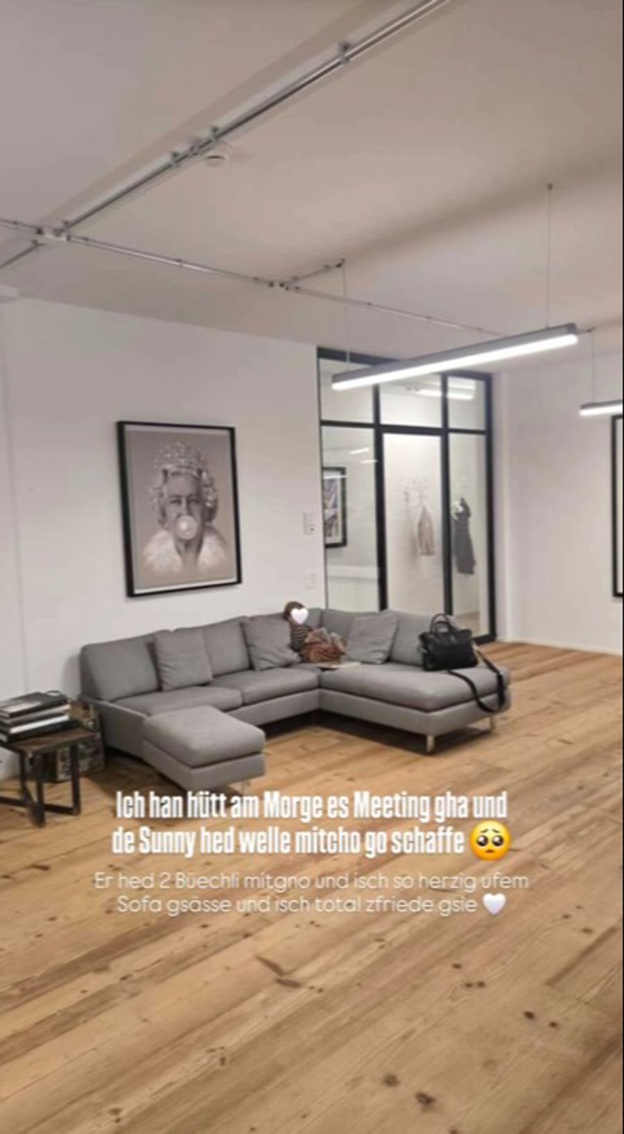 Der Kleine wollte mit Papi zur Arbeit. Mit zwei Büechli wartete Sunny brav auf dem Sofa.