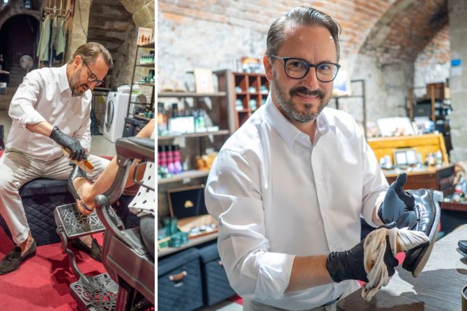 Claudio Bühlmann ist professioneller Schuhputzer.