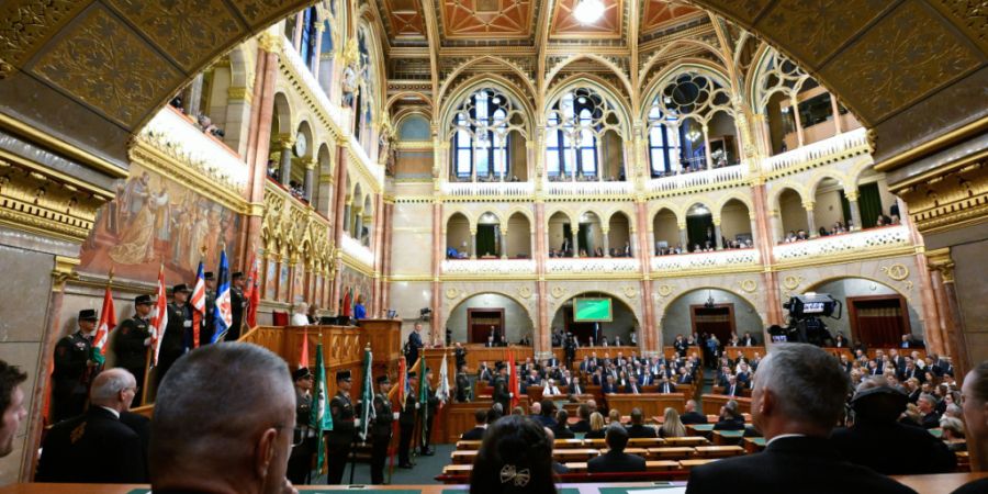 ARCHIV - Abgeordnete lauschen der Rede des ungarischen Ministerpräsidenten Magyar während der Plenarsitzung der neuen Nationalversammlung nach der Ernennungszeremonie des Tisza-Kabine...